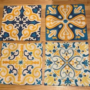 Set of 4 Decorative Throw Pillow Covers Blue Yellow Waterproof
